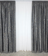 Draperie Mayon catifea gri inchis cu insertii gri aurii